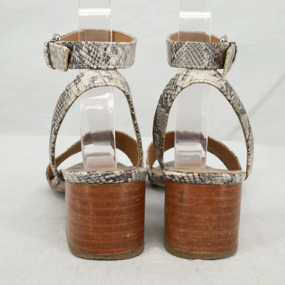 J Crew Sandals Womens 6 M Gray Animal Print Block Heels Ankle Strap Shoes